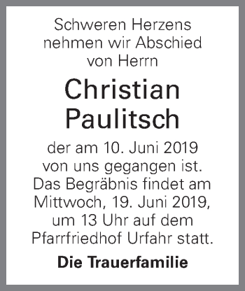 Traueranzeige von Christian Paulitsch von OÖNachrichten