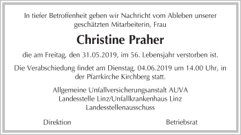 Traueranzeige von Christine Praher von OÖNachrichten