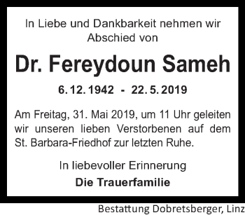 Traueranzeige von Fereydoun Sameh von OÖNachrichten
