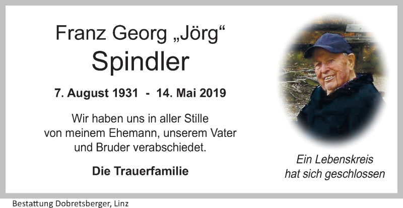  Traueranzeige für Franz Georg Spindler vom 25.05.2019 aus OÖNachrichten