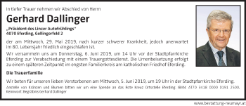 Traueranzeige von Gerhard Dallinger von OÖNachrichten