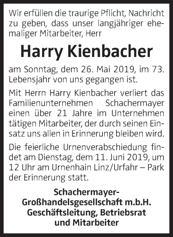Traueranzeige von Harry Kienbacher von OÖNachrichten