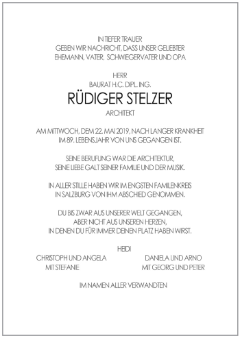 Traueranzeige von Rüdiger Stelzer von OÖNachrichten