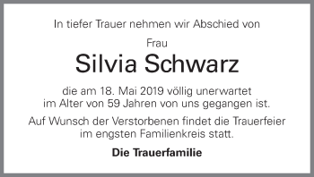 Traueranzeige von Silvia Schwarz von OÖNachrichten