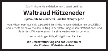 Traueranzeige von Waltraud Hötzeneder von OÖNachrichten