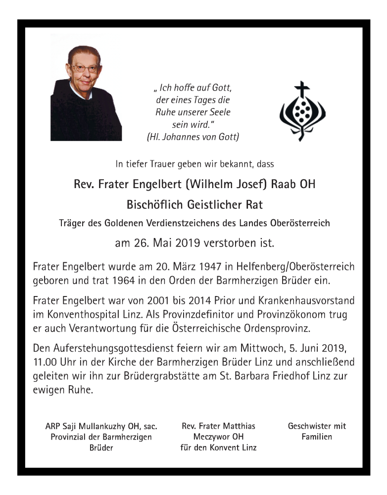  Traueranzeige für Wilhelm Josef Raab vom 01.06.2019 aus OÖNachrichten
