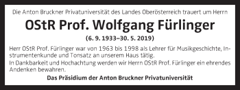 Traueranzeige von Wolfgang Fürlinger von OÖNachrichten