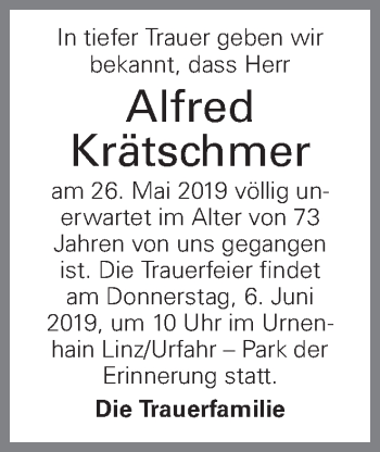 Traueranzeige von Alfred Krätschmer von OÖNachrichten