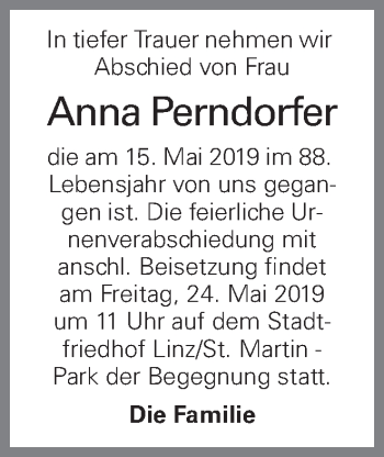 Traueranzeige von Anna Perndorfer von OÖNachrichten