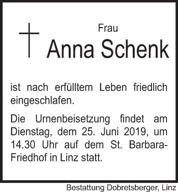 Traueranzeige von Anna Schenk von OÖNachrichten