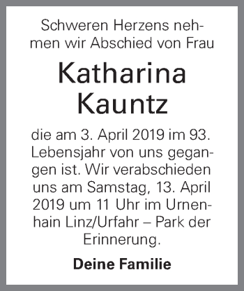 Traueranzeige von Annemarie Kauntz von OÖNachrichten