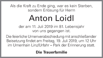 Traueranzeige von Anton Loidl von OÖNachrichten