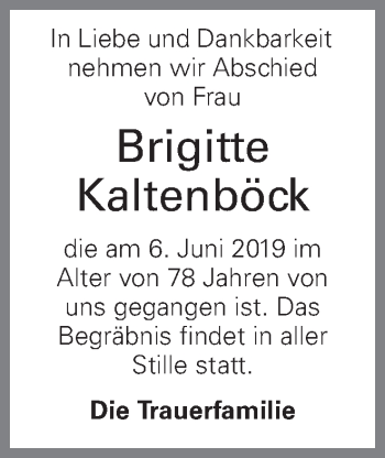 Traueranzeige von Brigitte Kaltenbröck von OÖNachrichten