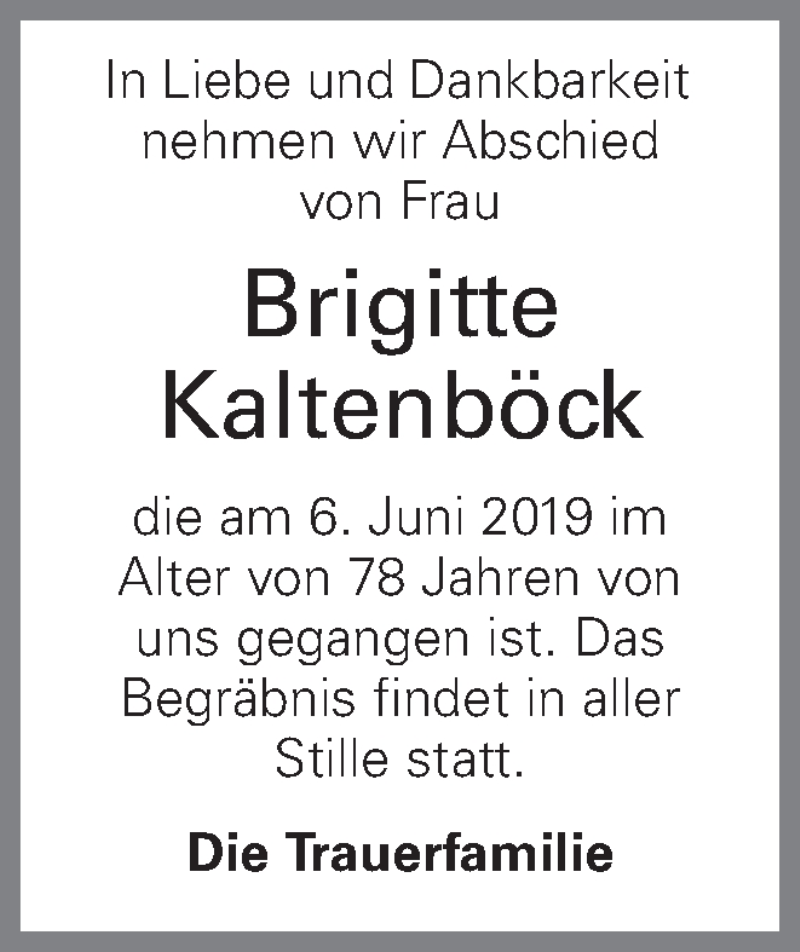  Traueranzeige für Brigitte Kaltenbröck vom 29.06.2019 aus OÖNachrichten