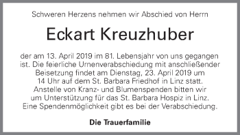 Traueranzeige von Eckart Kreuzhuber von OÖNachrichten