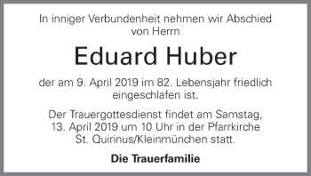 Traueranzeige von Eduard Huber von OÖNachrichten