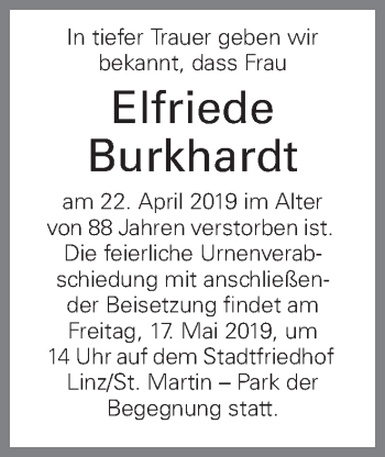 Traueranzeige von Elfriede Burkhardt von OÖNachrichten