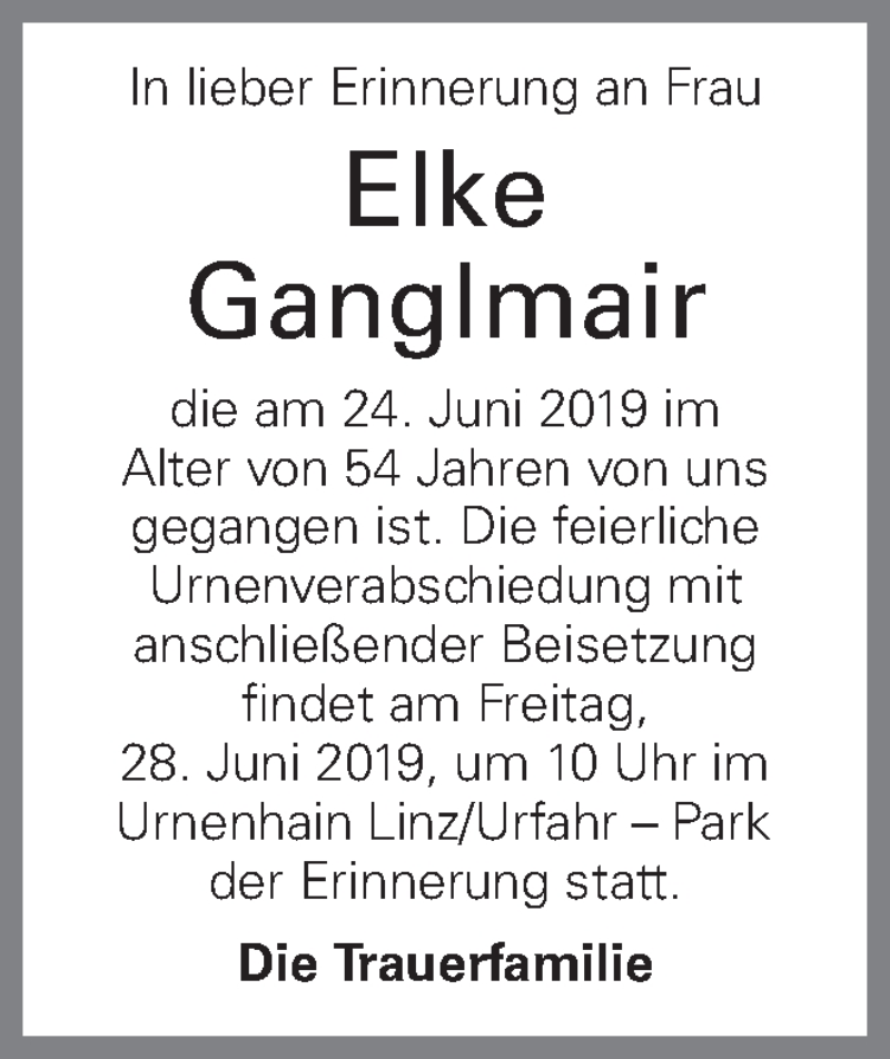  Traueranzeige für Elke Ganglmair vom 28.06.2019 aus OÖNachrichten