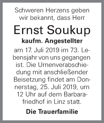 Traueranzeige von Ernst Soukup von OÖNachrichten