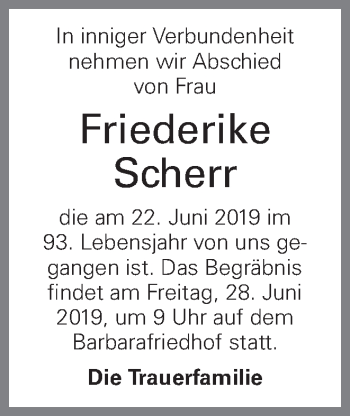 Traueranzeige von Friederike Scherr von OÖNachrichten