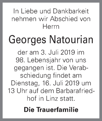 Traueranzeige von Georges Natourian von OÖNachrichten