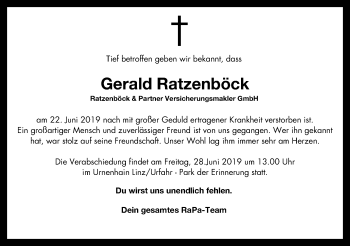 Traueranzeige von Gerald Ratzenböck von OÖNachrichten