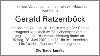 Traueranzeige von Gerald Ratzenböck von OÖNachrichten
