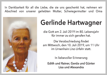 Traueranzeige von Gerlinde Hartwagner von OÖNachrichten