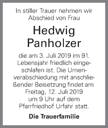 Traueranzeige von Hedwig Panholzer von OÖNachrichten