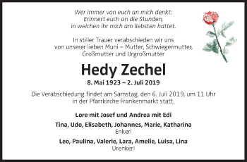 Traueranzeige von Hedy Zechel von OÖNachrichten