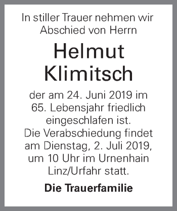 Traueranzeige von Helmut Klimitsch von OÖNachrichten