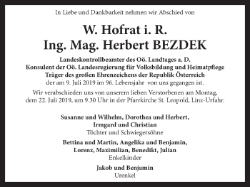 Traueranzeige von Herbert Bezdek von OÖNachrichten