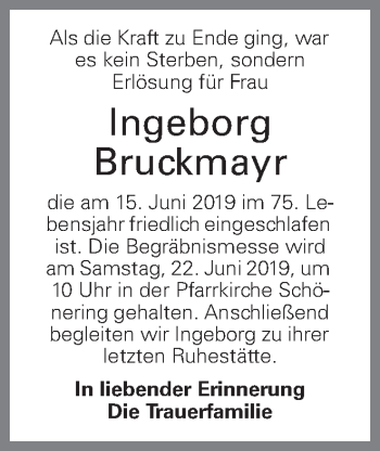 Traueranzeige von Ingeborg Bruckmayr von OÖNachrichten
