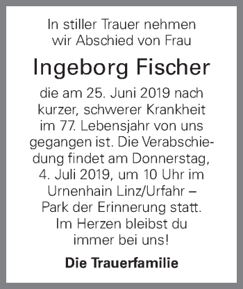Traueranzeige von Ingeborg Fischer von OÖNachrichten