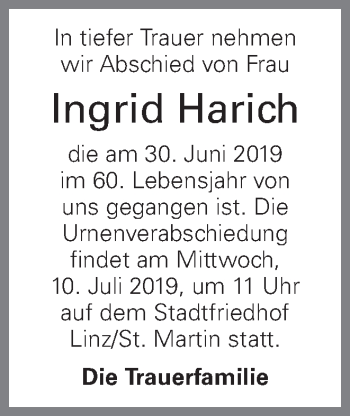 Traueranzeige von Ingrid Harich von OÖNachrichten