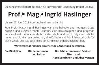 Traueranzeige von Ingrid Haslinger von OÖNachrichten