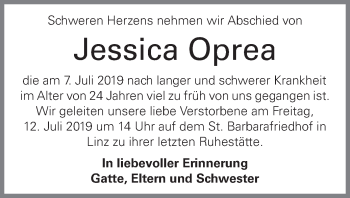 Traueranzeige von Jessica Oprea von OÖNachrichten