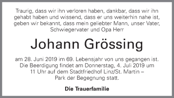 Traueranzeige von Johann Grössing von OÖNachrichten