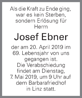 Traueranzeige von Josef Ebner von OÖNachrichten