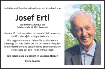 Traueranzeige von Josef Ertl von OÖNachrichten