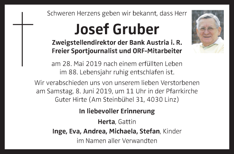  Traueranzeige für Josef Gruber vom 01.06.2019 aus OÖNachrichten