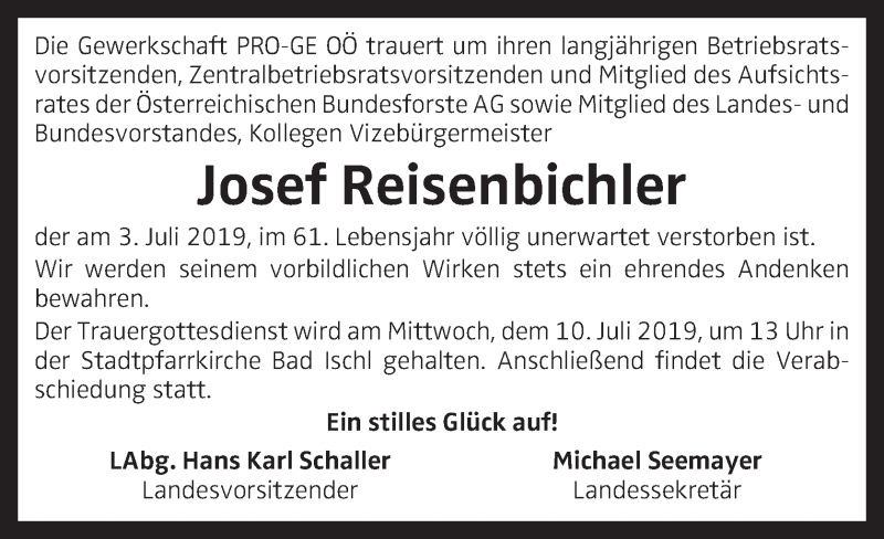  Traueranzeige für Josef Reisenbichler vom 06.07.2019 aus OÖNachrichten