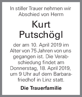 Traueranzeige von Kurt Putschögl von OÖNachrichten