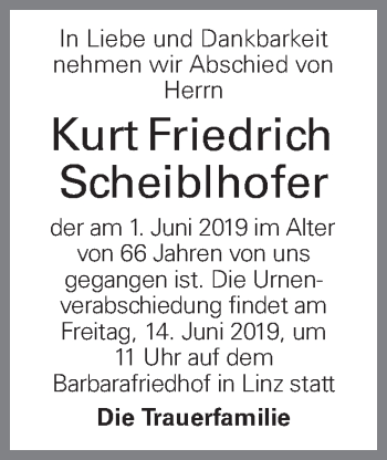 Traueranzeige von Kurt Friedrich Scheiblhofer von OÖNachrichten