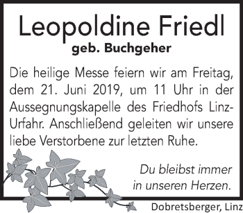 Traueranzeige von Leopoldine Friedl von OÖNachrichten