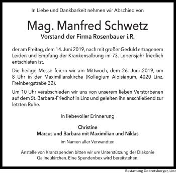Traueranzeige von Manfred Schwetz von OÖNachrichten