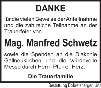 Traueranzeige von Manfred Schwetz von OÖNachrichten