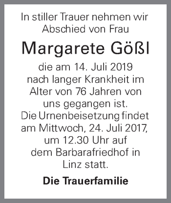 Traueranzeige von Margarete Gößl von OÖNachrichten