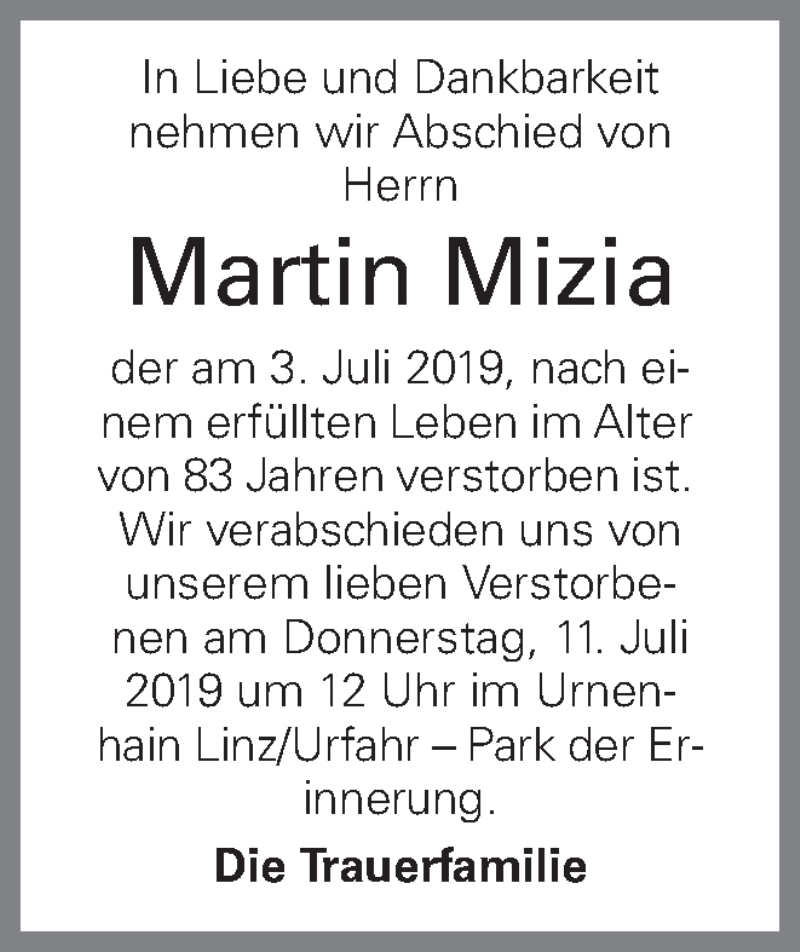  Traueranzeige für Martin Mizia vom 06.07.2019 aus OÖNachrichten