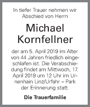 Traueranzeige von Michael Kornfellner von OÖNachrichten